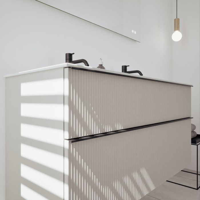 burgbad Fiumo 2.0 Mineralguss-Waschtisch mit Waschtischunterschrank 122 cm, mit Griff G0200