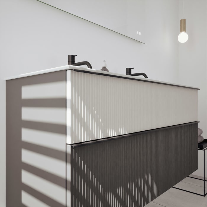 burgbad Fiumo 2.0 Mineralguss-Waschtisch mit Waschtischunterschrank 122 cm, mit Griff G0200