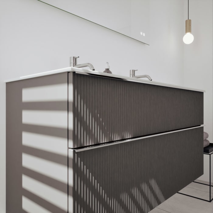 burgbad Fiumo 2.0 Mineralguss-Waschtisch mit Waschtischunterschrank 122 cm, mit Griff G0146