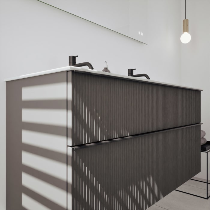 burgbad Fiumo 2.0 Mineralguss-Waschtisch mit Waschtischunterschrank 122 cm, mit Griff G0200