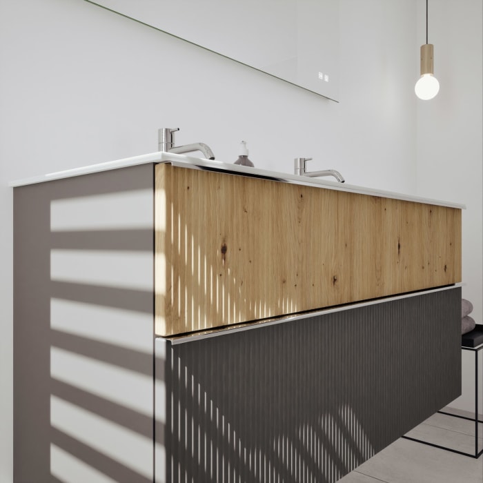 burgbad Fiumo 2.0 Mineralguss-Waschtisch mit Waschtischunterschrank 122 cm, mit Griff G0146