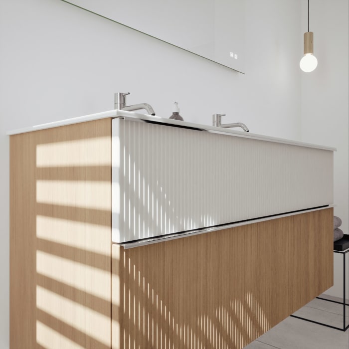 burgbad Fiumo 2.0 Mineralguss-Waschtisch mit Waschtischunterschrank 122 cm, mit Griff G0146