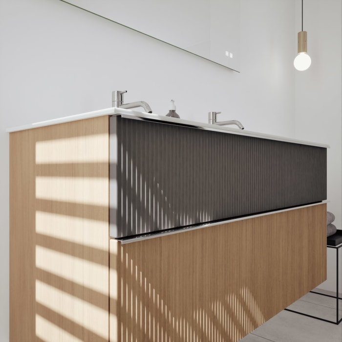 burgbad Fiumo 2.0 Mineralguss-Waschtisch mit Waschtischunterschrank 122 cm, mit Griff G0146