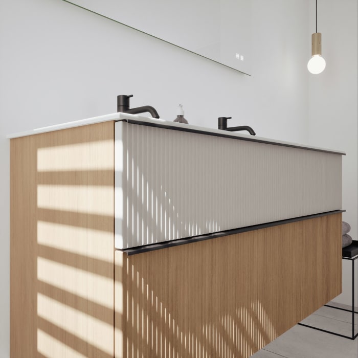 burgbad Fiumo 2.0 Mineralguss-Waschtisch mit Waschtischunterschrank 122 cm, mit Griff G0200