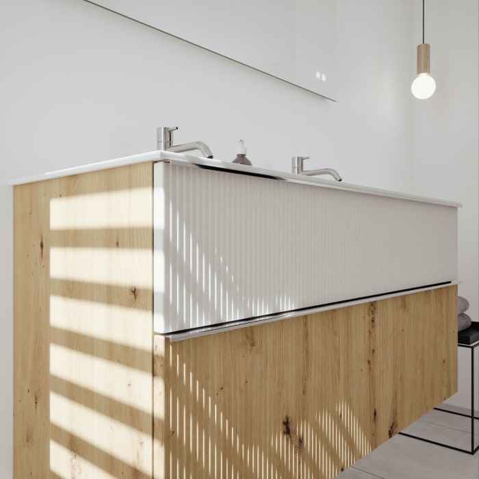 burgbad Fiumo 2.0 Mineralguss-Waschtisch mit Waschtischunterschrank 122 cm, mit Griff G0146