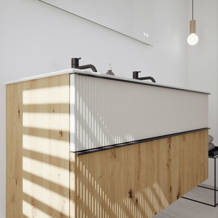 burgbad Fiumo 2.0 Mineralguss-Waschtisch mit Waschtischunterschrank 122 cm, mit Griff G0200