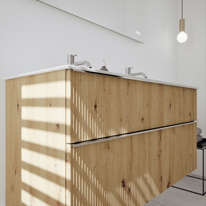 burgbad Fiumo 2.0 Mineralguss-Waschtisch mit Waschtischunterschrank 122 cm, mit Griff G0146