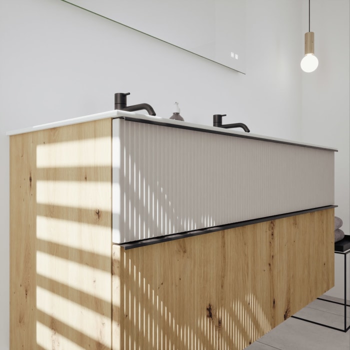 burgbad Fiumo 2.0 Mineralguss-Waschtisch mit Waschtischunterschrank 122 cm, mit Griff G0200