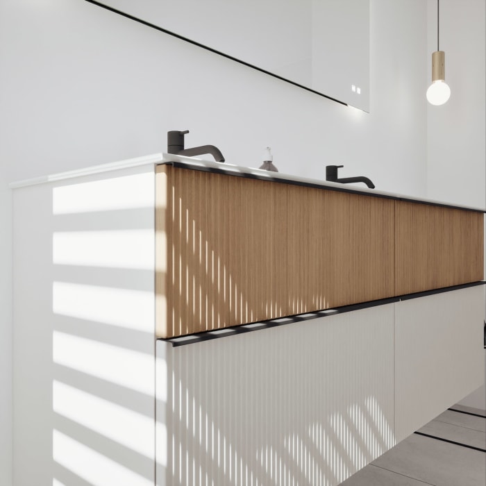 burgbad Fiumo 2.0 Mineralguss-Waschtisch mit Waschtischunterschrank 142 cm, mit Griff G0200