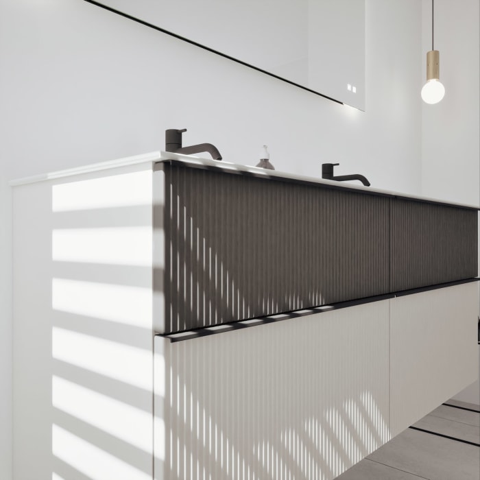 burgbad Fiumo 2.0 Mineralguss-Waschtisch mit Waschtischunterschrank 142 cm, mit Griff G0200