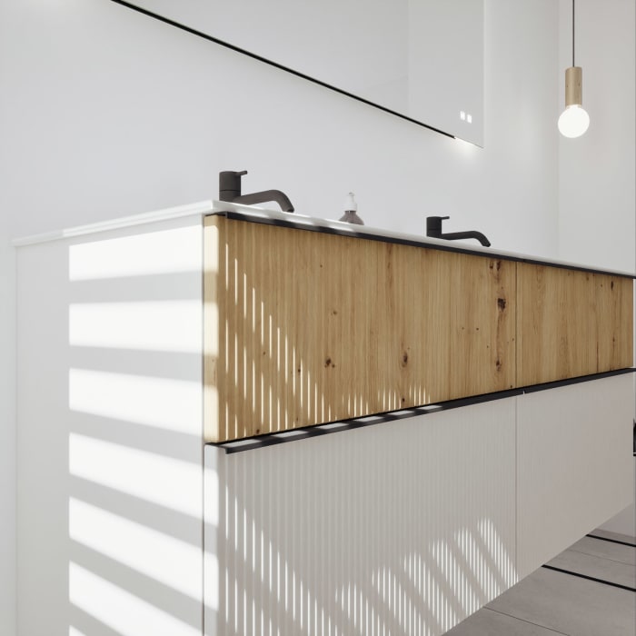 burgbad Fiumo 2.0 Mineralguss-Waschtisch mit Waschtischunterschrank 142 cm, mit Griff G0200