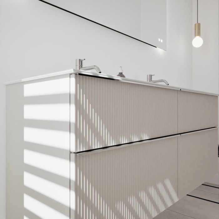 burgbad Fiumo 2.0 Mineralguss-Waschtisch mit Waschtischunterschrank 142 cm, mit Griff G0146