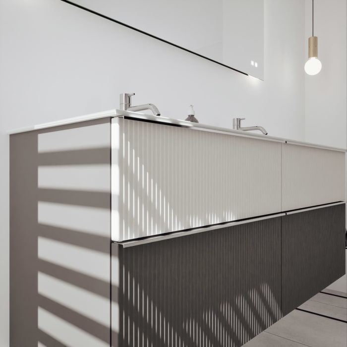 burgbad Fiumo 2.0 Mineralguss-Waschtisch mit Waschtischunterschrank 142 cm, mit Griff G0146