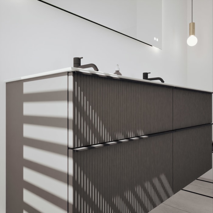 burgbad Fiumo 2.0 Mineralguss-Waschtisch mit Waschtischunterschrank 142 cm, mit Griff G0200