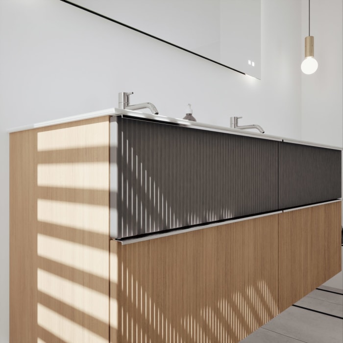 burgbad Fiumo 2.0 Mineralguss-Waschtisch mit Waschtischunterschrank 142 cm, mit Griff G0146