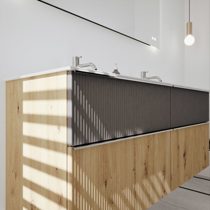 burgbad Fiumo 2.0 Mineralguss-Waschtisch mit Waschtischunterschrank 142 cm, mit Griff G0146