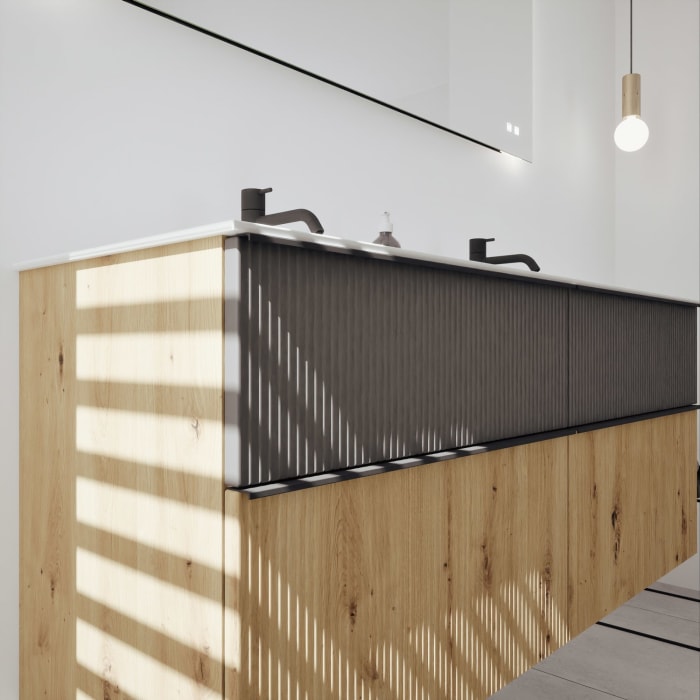 burgbad Fiumo 2.0 Mineralguss-Waschtisch mit Waschtischunterschrank 142 cm, mit Griff G0200