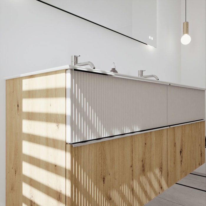 burgbad Fiumo 2.0 Mineralguss-Waschtisch mit Waschtischunterschrank 142 cm, mit Griff G0146