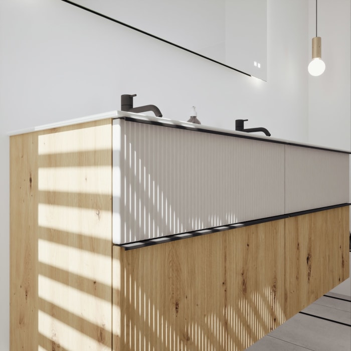 burgbad Fiumo 2.0 Mineralguss-Waschtisch mit Waschtischunterschrank 142 cm, mit Griff G0200