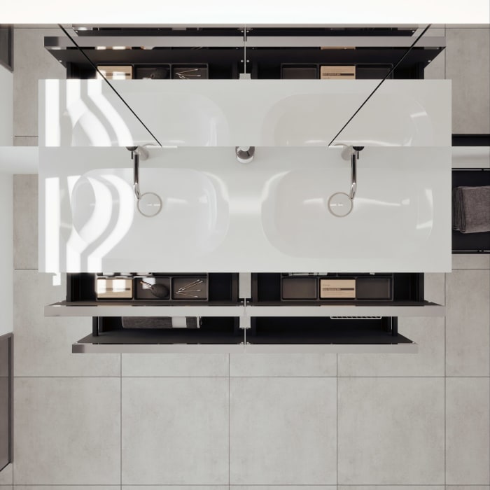 burgbad Fiumo 2.0 Mineralguss-Waschtisch mit Waschtischunterschrank 142 cm, mit Griff G0146