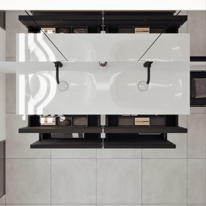 burgbad Fiumo 2.0 Mineralguss-Waschtisch mit Waschtischunterschrank 142 cm, mit Griff G0200