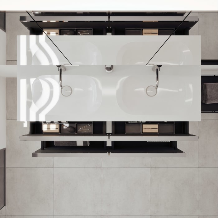 burgbad Fiumo 2.0 Mineralguss-Waschtisch mit Waschtischunterschrank 142 cm, mit Griff G0146