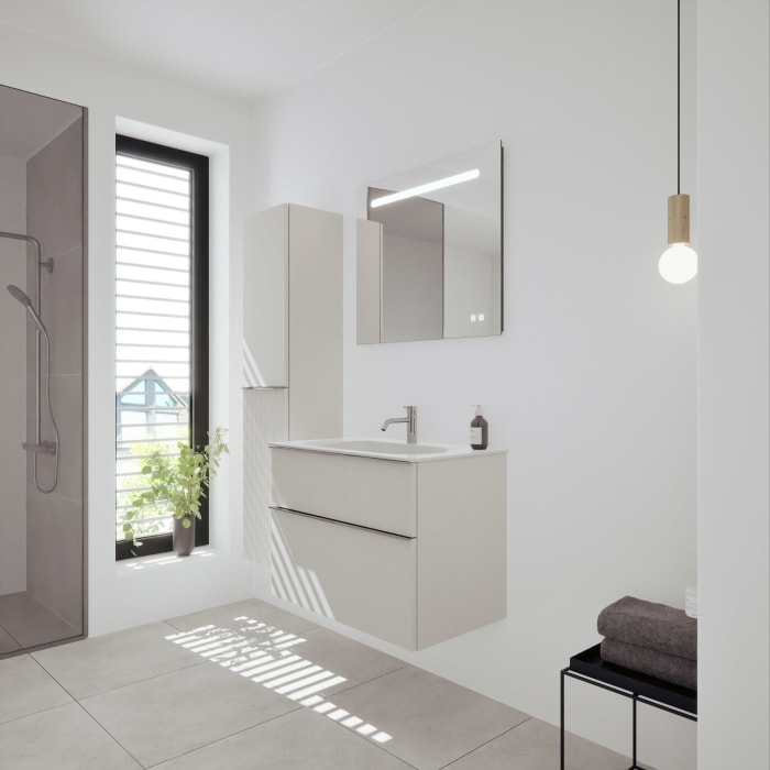 burgbad Fiumo 2.0 Mineralguss-Waschtisch mit Waschtischunterschrank 82 cm, mit Griff G0146