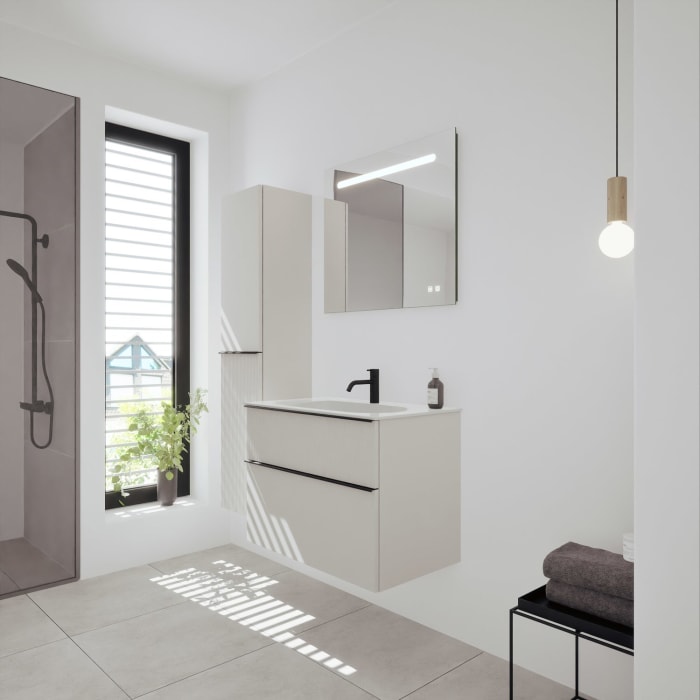 burgbad Fiumo 2.0 Mineralguss-Waschtisch mit Waschtischunterschrank 82 cm, mit Griff G0200