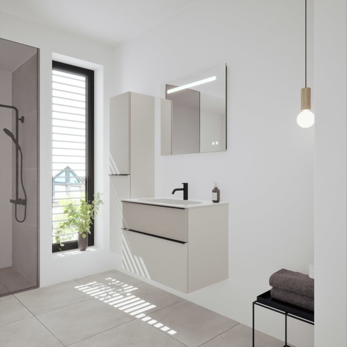 burgbad Fiumo 2.0 Mineralguss-Waschtisch mit Waschtischunterschrank 82 cm, mit Griff G0200