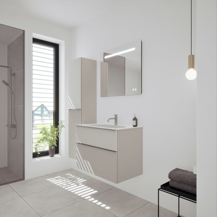 burgbad Fiumo 2.0 Mineralguss-Waschtisch mit Waschtischunterschrank 82 cm, mit Griff G0146