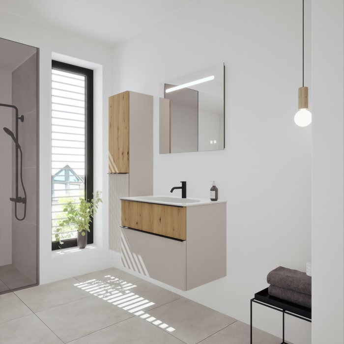 burgbad Fiumo 2.0 Mineralguss-Waschtisch mit Waschtischunterschrank 82 cm, mit Griff G0200