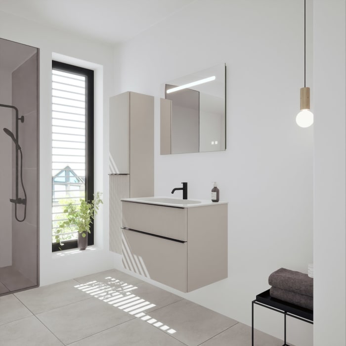 burgbad Fiumo 2.0 Mineralguss-Waschtisch mit Waschtischunterschrank 82 cm, mit Griff G0200