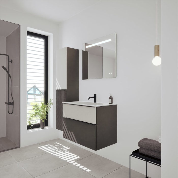 burgbad Fiumo 2.0 Mineralguss-Waschtisch mit Waschtischunterschrank 82 cm, mit Griff G0200