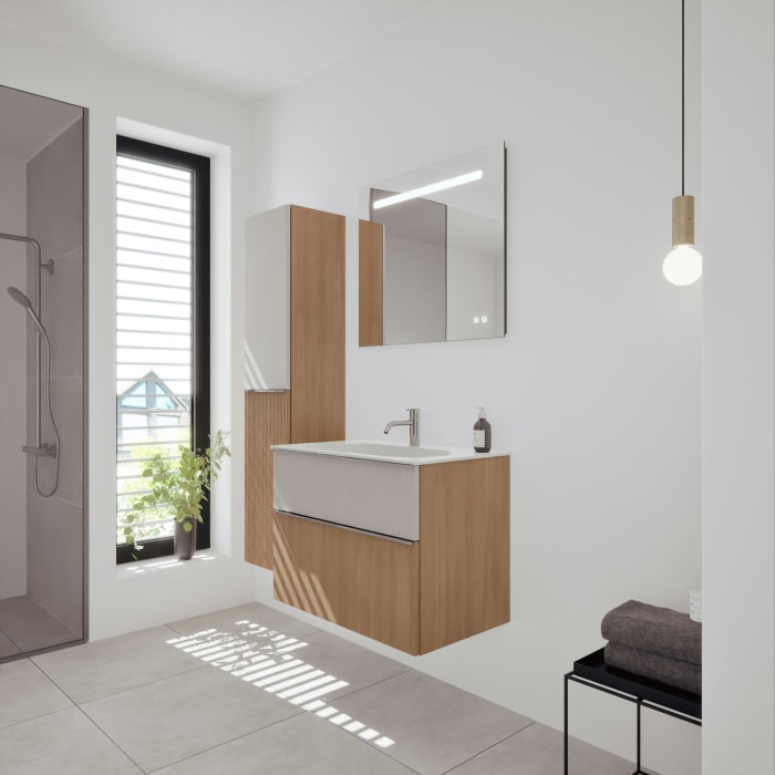 burgbad Fiumo 2.0 Mineralguss-Waschtisch mit Waschtischunterschrank 82 cm, mit Griff G0146