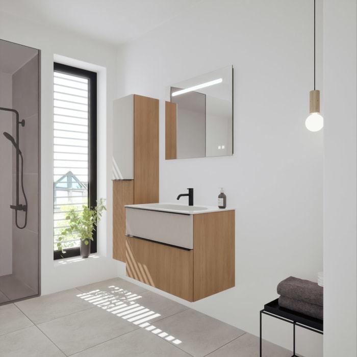 burgbad Fiumo 2.0 Mineralguss-Waschtisch mit Waschtischunterschrank 82 cm, mit Griff G0200