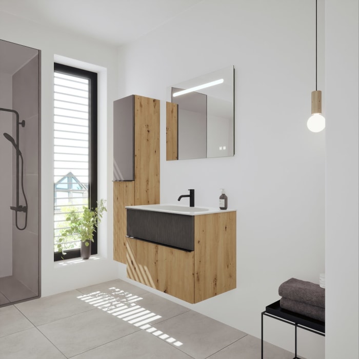 burgbad Fiumo 2.0 Mineralguss-Waschtisch mit Waschtischunterschrank 82 cm, mit Griff G0200