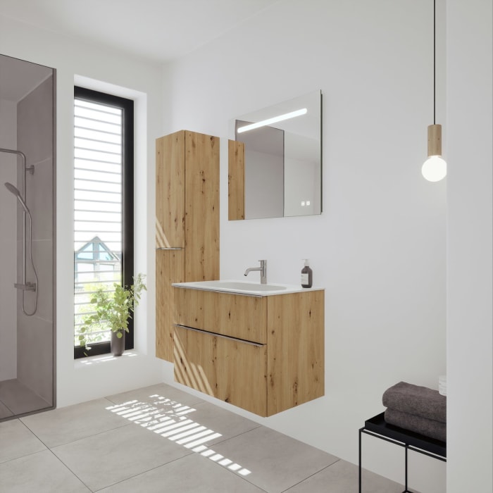 burgbad Fiumo 2.0 Mineralguss-Waschtisch mit Waschtischunterschrank 82 cm, mit Griff G0146