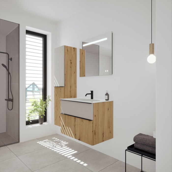 burgbad Fiumo 2.0 Mineralguss-Waschtisch mit Waschtischunterschrank 82 cm, mit Griff G0200