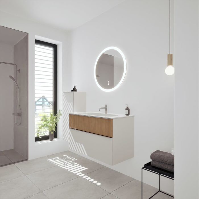 burgbad Fiumo 2.0 Mineralguss-Waschtisch mit Waschtischunterschrank 102 cm, mit Griff G0146