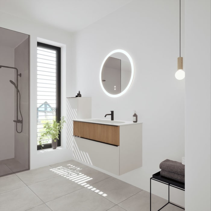 burgbad Fiumo 2.0 Mineralguss-Waschtisch mit Waschtischunterschrank 102 cm, mit Griff G0200