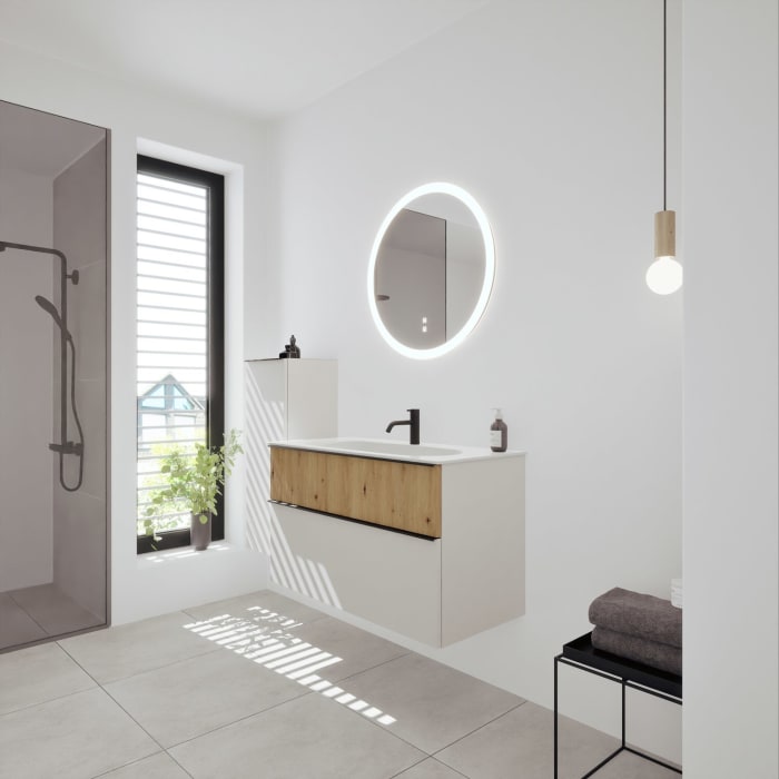 burgbad Fiumo 2.0 Mineralguss-Waschtisch mit Waschtischunterschrank 102 cm, mit Griff G0200