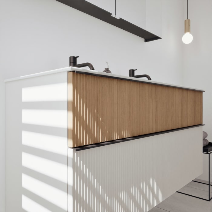 burgbad Fiumo 2.0 Mineralguss-Waschtisch mit Waschtischunterschrank 122 cm, mit Griff G0200