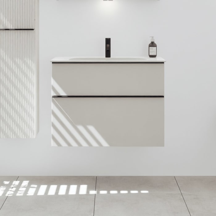 burgbad Fiumo 2.0 Mineralguss-Waschtisch mit Waschtischunterschrank 82 cm, mit Griff G0200