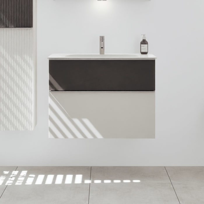 burgbad Fiumo 2.0 Mineralguss-Waschtisch mit Waschtischunterschrank 82 cm, mit Griff G0146