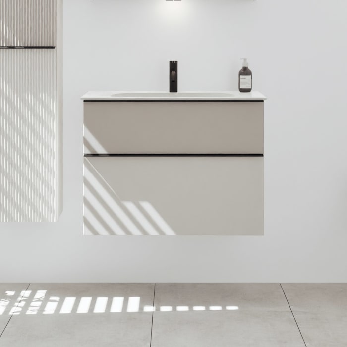 burgbad Fiumo 2.0 Mineralguss-Waschtisch mit Waschtischunterschrank 82 cm, mit Griff G0200