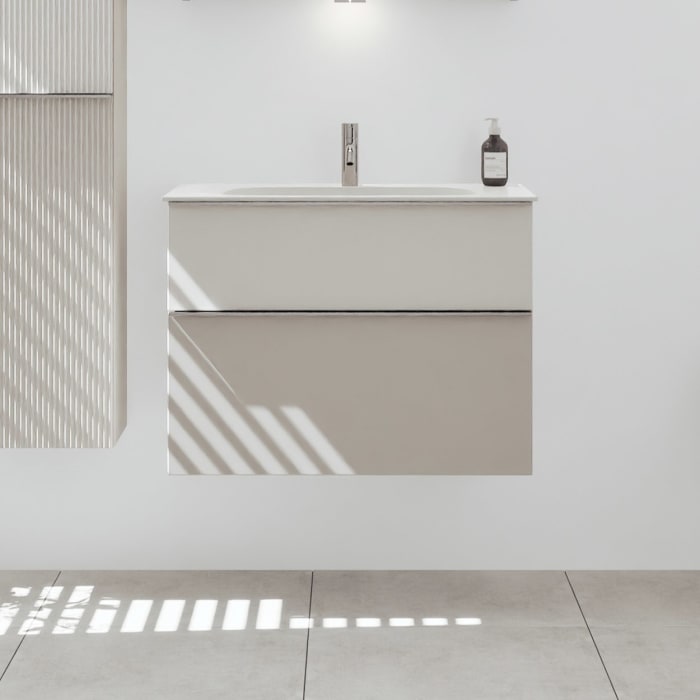 burgbad Fiumo 2.0 Mineralguss-Waschtisch mit Waschtischunterschrank 82 cm, mit Griff G0146