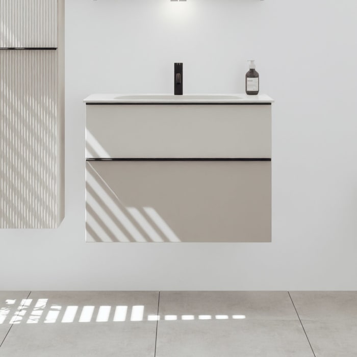 burgbad Fiumo 2.0 Mineralguss-Waschtisch mit Waschtischunterschrank 82 cm, mit Griff G0200