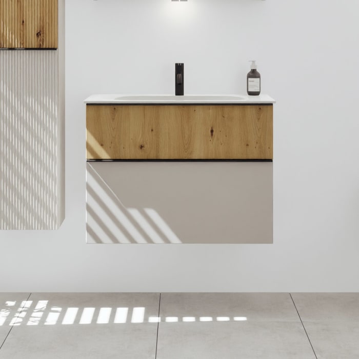 burgbad Fiumo 2.0 Mineralguss-Waschtisch mit Waschtischunterschrank 82 cm, mit Griff G0200