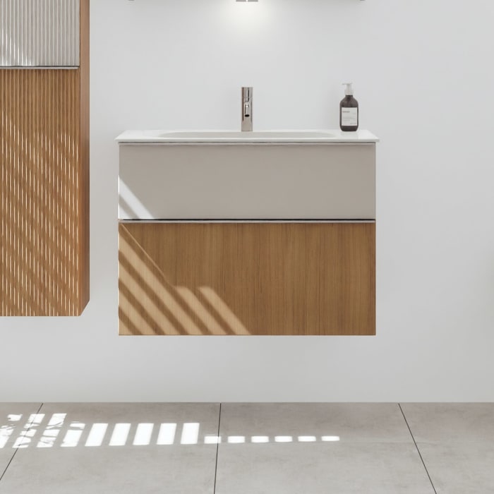 burgbad Fiumo 2.0 Mineralguss-Waschtisch mit Waschtischunterschrank 82 cm, mit Griff G0146