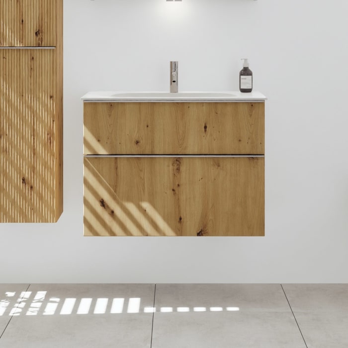 burgbad Fiumo 2.0 Mineralguss-Waschtisch mit Waschtischunterschrank 82 cm, mit Griff G0146